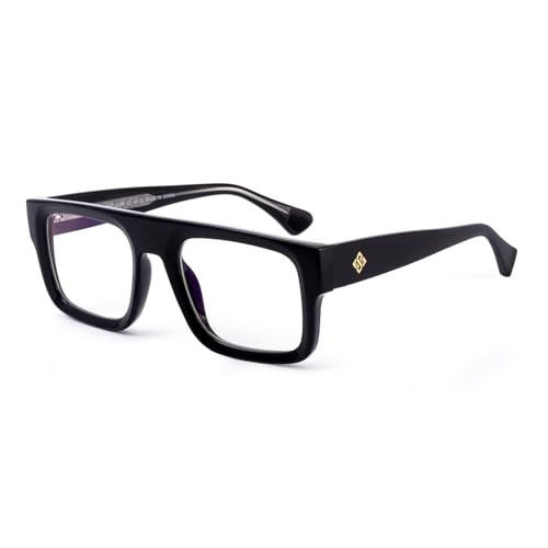 OuShiun Blaues Licht Filter Lesebrille, Quadrat Frame Reader Anti-Glare Sport Computerbrille, Glänzendes Schwarz, 3.0