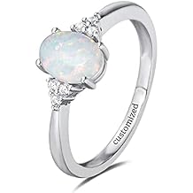 YUOTO Customized Promise Opal Rings For Her, Personalized Fashion Oval Stone Ring For Women, Custom Dainty Sterling Silver Simulated Diamond Jewelry Engraved Name For Teen Girls