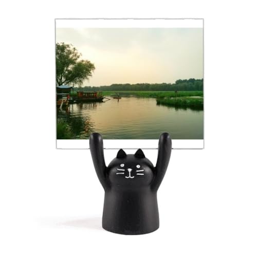Décoration chat noir dessin animé coucher de soleil sur lac