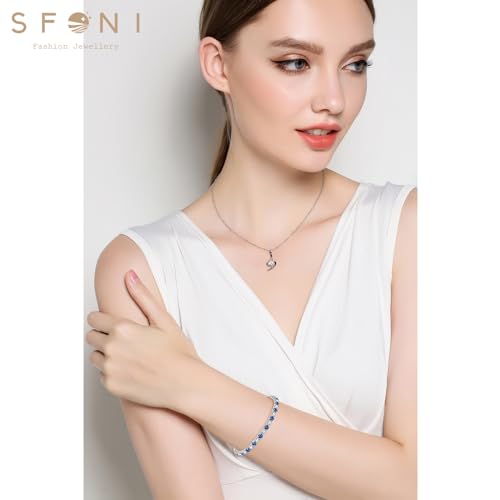 Birthstone Bracelet for Women, Silver Tennis Bracelets with Cubic Zirconia Adjustable Slider Bracelet Birthday Mother's Day Graduation Gifts for Her Mom Wife Girlfriend4