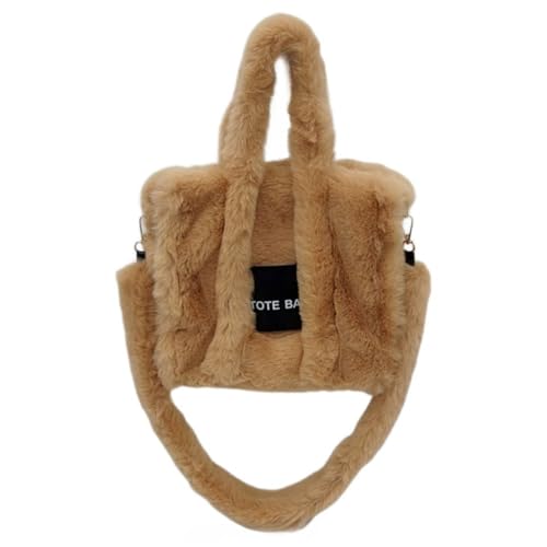 Sac à bandoulière pour femme camel en peluche et grande capacité