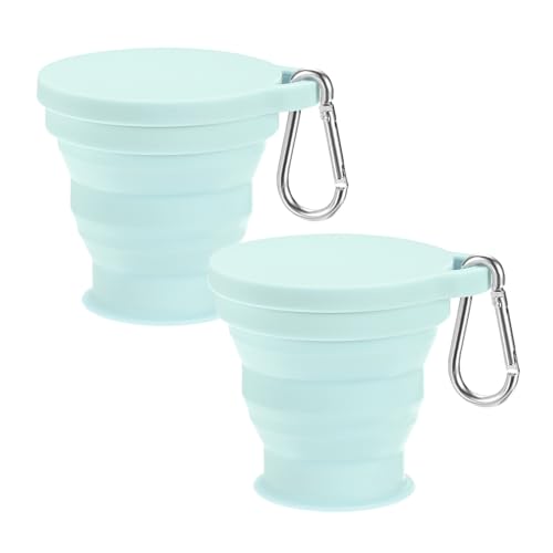 M METERXITY 2 Pack Collapsible Travel Cup, 6oz(180ml) Silicone Portable Foldable Water Cup Bottle with Spring Buckle for Travel/Camping/Hiking, Reusable [Blue]