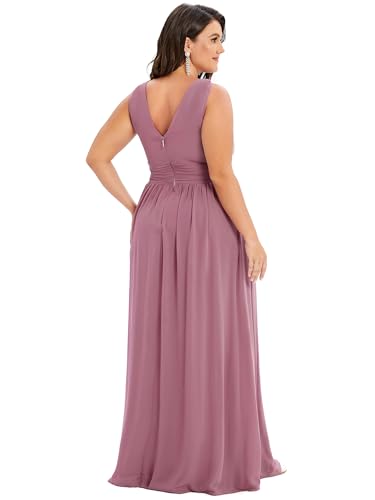 Image of Ever-Pretty V Neck Sleeveless Pleated Chiffon Maxi Plus Size Formal Dress for Women Bridesmaid Dresses 09016-DA