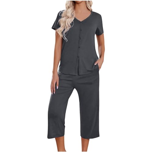 2 Trajes de Color para Mujer, Tops de Manga Corta con Cuello, pantalón de chándal Largo, Conjuntos de chándal Informal para Correr 2024 chándal Mujer (GY2, L)