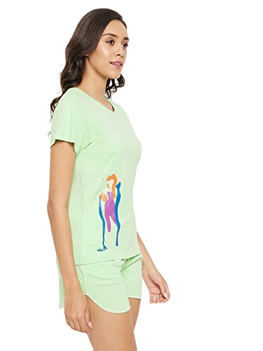 Image of Clovia Women's Cotton Printed Top & Boxer Shorts Set