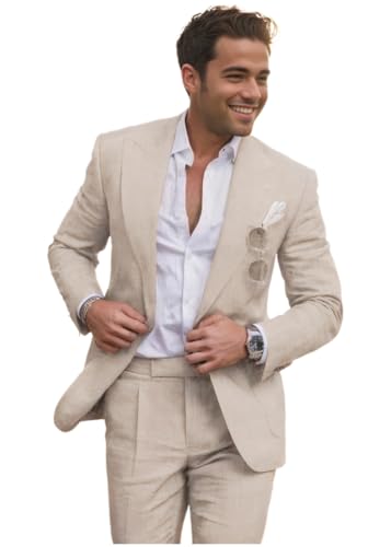 Summer Linen Wedding Mens Suits Mens Tuxedo Blazer Pants Beach Wedding Grooms