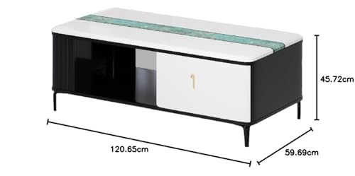 Image of Royaloak Sonet Marble Center Table | Metal Legs | High Gloss Reflective Finish | Italian Art Marble Table | Telescopic Channel | Drawer Storage | Bottom Shelf | Marble Top Centre Table