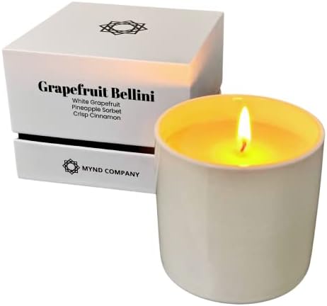 Aromatherapy Candle | Scented Candles for Home | 7oz All Natural Soy Wax Ceramic Jar Candles | Grapefruit Bellini Scented Candle with Gift Box | Summer Candles Clearance