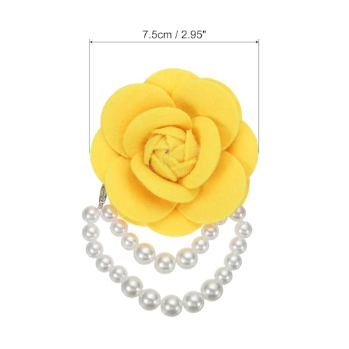 Image of PATIKIL Fabric Camellia Flower Brooches, Elegant Pearl Tassel Brooches Floral Pins Bracelet Dual Use for Women Suit Hat Dress Shirt Tie Corsage, Yellow
