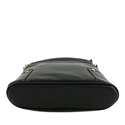 Triple Zip Pocket Large Crossbody Bag (Black) #TOP3