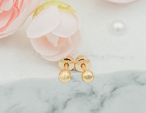 Cherished Moments Girls Ball Stud Earring in Sterling Silver or 14K Gold Plated with Screw Backs (4mm)3