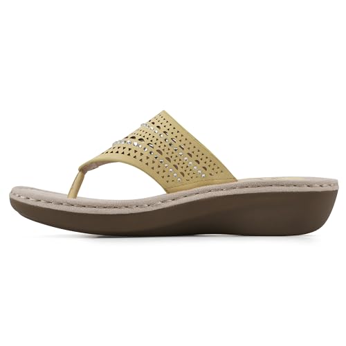 Image of CLIFFS BY WHITE MOUNTAIN Women's Comate Rhinestoned Mini Wedge Flip Flop Sandal