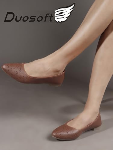 Image of Duosoft Orthopaedic Ballet Flats, Diabetic Comfort Shoes, Beige Perforated Design,Casual Wear Bellies for Women 206-Tan