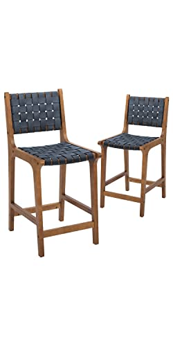 Canglong Counter Stool Barstool 24 Inch Seat Height Faux Leather Straps, Set Of 2, Dark Grey #TOP12