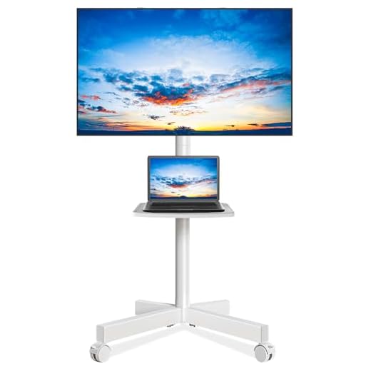 Rfiver Mobile TV Stand for 23-60 Inch LCD LED Flat/Curved Panel Screen TVs up to 88 lbs, Rolling TV Stand with Adjustable Shelf & Tilt, Portable Floor Stand on Wheels for Bedroom, Living Room, White