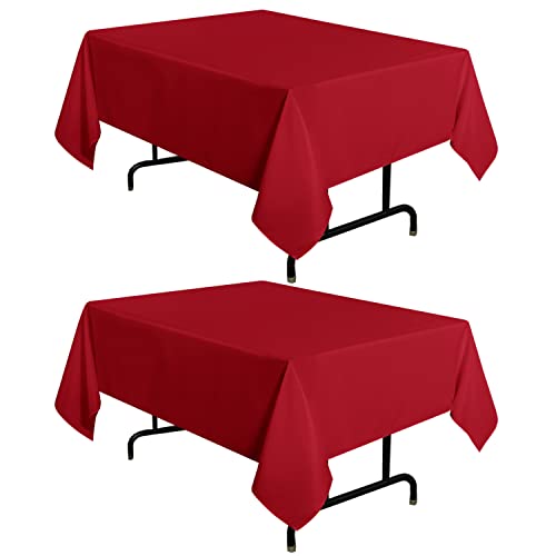 Image of sancua 2 Pack Red Tablecloth 54 x 54 Inch, Stain and Wrinkle Resistant Square Table Cloth - Washable Polyester Table Cover for Dining Tables, Buffet Parties and Camping