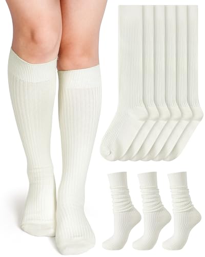 Shihanee 3 Pairs Women Cashmere Cotton Knee High Socks Long Ribbed Knit Slouchy Boot Socks Soft Warm for Women Girls