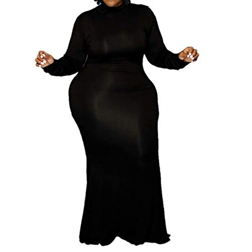 IyMoo Women s Long Sleeve Turtleneck Plus Size Long Cocktail Evening Dress Black 4XL