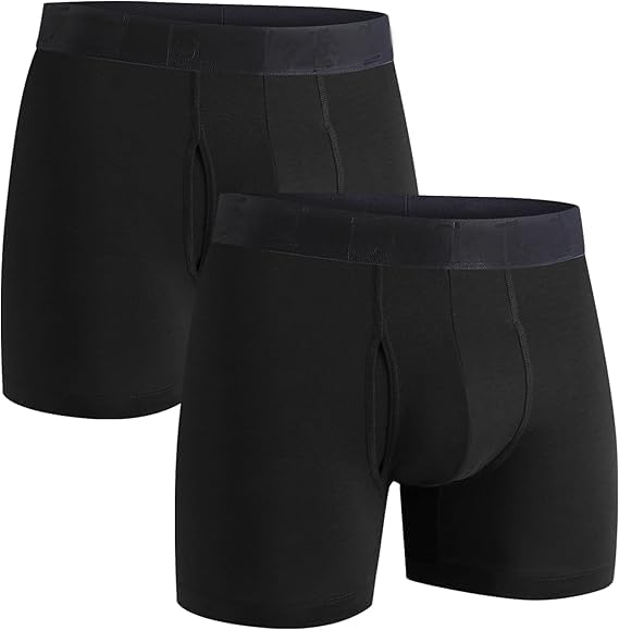 Men's Underwear Boxer Briefs, Soft Breathable Cotton Underwear with ComfortFlex Waistband, 2 Pack (S) Black