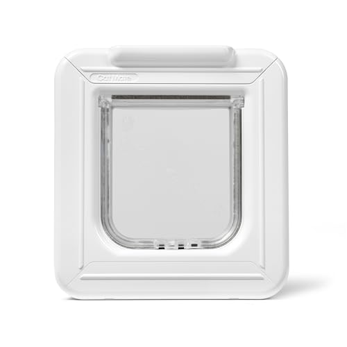 Cat Mate Elite Microchip Cat Flap with Digital Timer & LCD Display (355) - for Small to Average Sized Cats, Easy Installation in UPVC Doors, Glass, and Wood, White