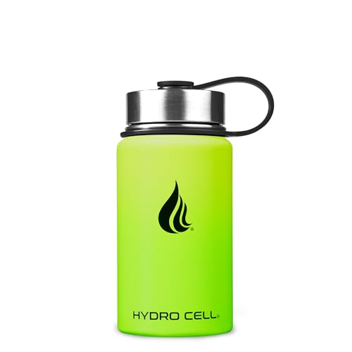 Image of HYDRO CELL Stainless Steel Insulated Water Bottle with Straw - For Cold & Hot Drinks - Metal Vacuum Flask with Screw Cap and Modern Leakproof Sport Thermos for Adults (Neon 14oz)