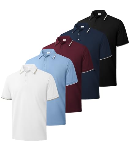 ZITY 5er Pack Einfarbig Herren Kurzarm Poloshirt Atmungsaktiv Leichtes Freizeit Polohemd für Alltag Sport