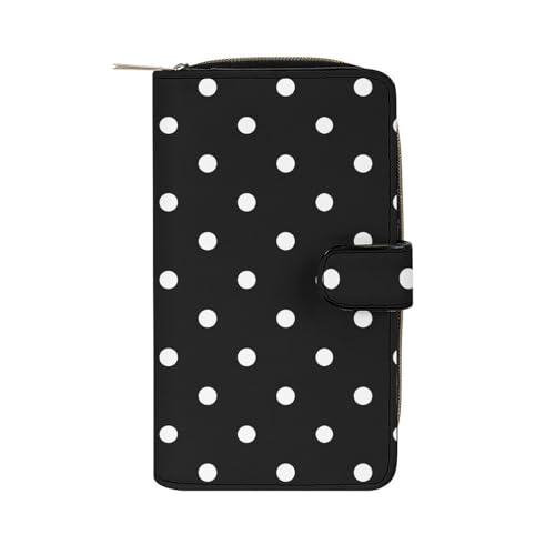 Polka Dot Black White Simple Pattern Leather Wallets Large Capacity Zipper Pocket Card Holder with ID Window