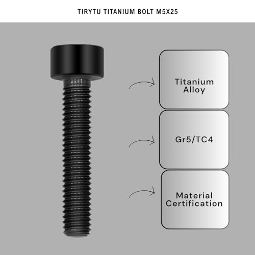 Image of Titanium Bolts M5x25, Black, 6PC | Lightweight Hex Socket Screws, MTB /Road Bike /Motorcycle, Corrosion Resistant, Marine Grade Fasteners