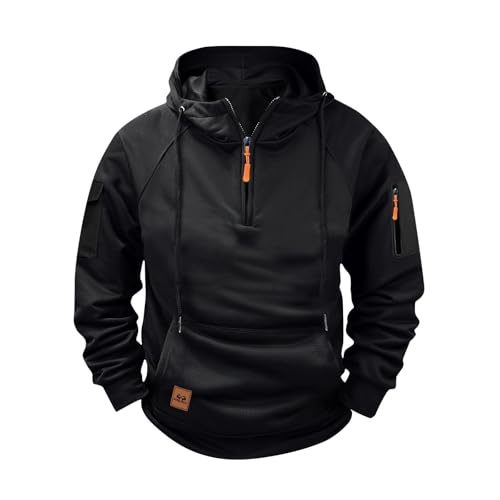 Raglan Cargo Hoodie for Men Long Sleeve Outdoor Tactical Sweatshirts Multi-Zip Fashion Hoodies Workout Pullover