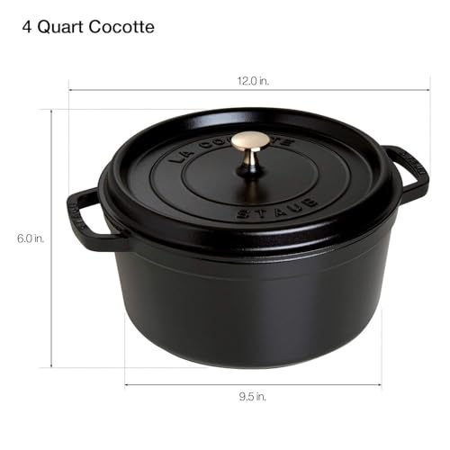 Image of STAUB Cast Iron Dutch Oven 4-qt Round Cocotte, Made in France, Serves 3-4, Matte Black