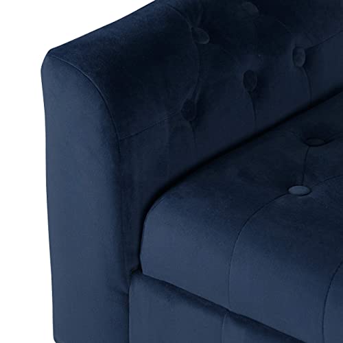 Homepop Velvet Tufted Storage Bench Settee With Hinged Lid, Deep Navy #TOP6