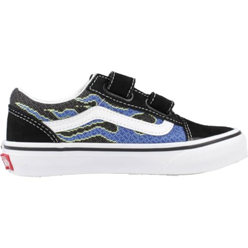 Vans Vans Kids Unisex Old Skool V (Little Kid) Pixel Flame Black/Blue 12 Little Kid Medium