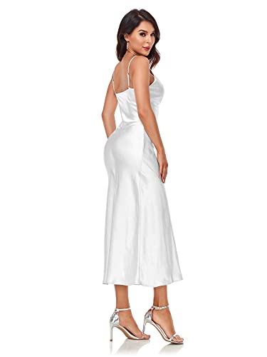 Image of Women's Spaghetti Strap Midi Satin Silk Dresses Slip Cowl Neck Party Cocktail Evening Sexy Dress
