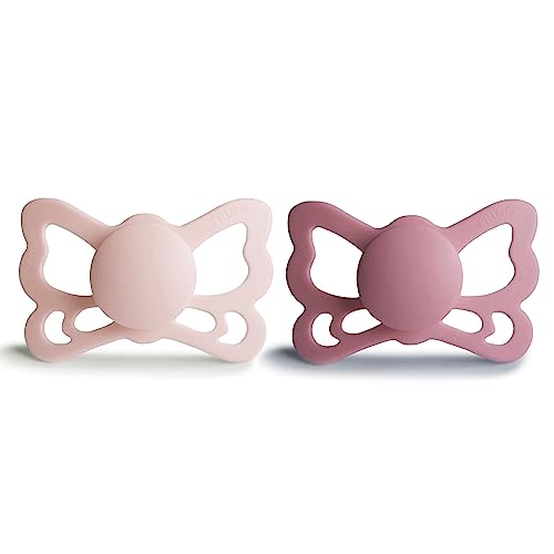 Image of FRIGG Butterfly Anatomical SilkySoft Silicone Baby Pacifier | Made in Denmark | BPA-Free (Blush /Cedar, 6-18 Months)