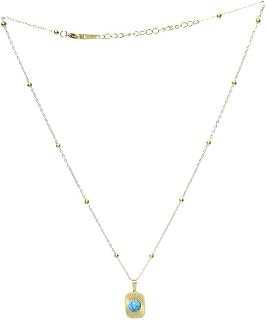 Stainless Steel Necklace With Circle Design For Girl - Gold Blue