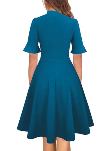 Image of Women Summer Floral Ruffle Sleeve Wear to Work Church Wedding Guest Party Dresses