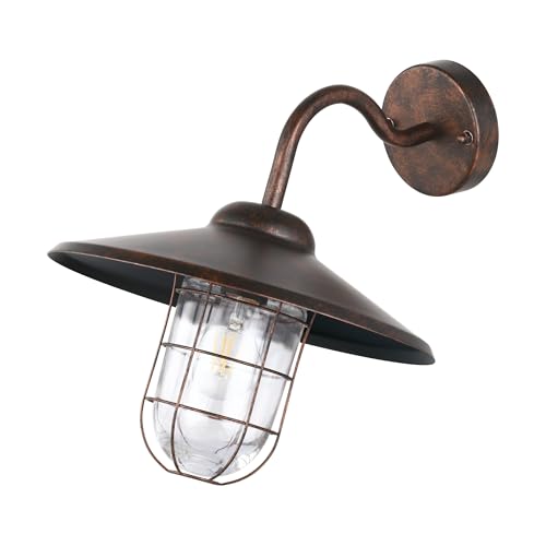 EGLO Außen-Wandlampe Melgoa, 1 flammige Außenleuchte, Wandleuchte aus verzinktem Stahl in Rostoptik und Glas, E27 Fassung, IP44