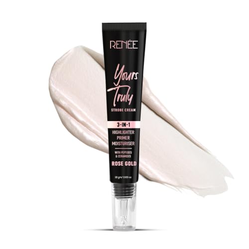 Image of RENEE Yours Truly Strobe Cream for Face | 3 in 1 Highlighter Primer Moisturiser | Glow Cream, Lightweight, Non Sticky | Hydrating Dewy Skin Finish With Peptides | For All Skin Types | Rose Gold - 18g