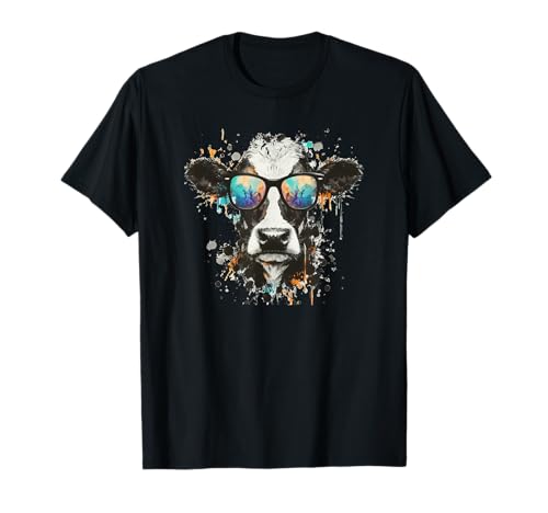 Holstein Cow with Sunglasses Tee Splashin' Design, Unisex T-Shirt