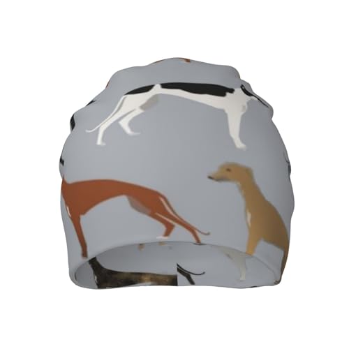 hansgo Beanie-Mütze mit Windhund-Muster, Unisex, Erwachsene, Sport, Outdoor, lässig, warm, bedruckt, Totenkopf-Mütze, Grau, Einfarbig, 6 5/8 / 7 3/8