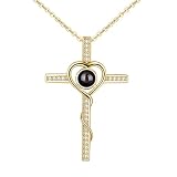 Moainut Collar de imagen personalizado,collar de Cruz de amor con foto,regalo conmemorativo femenino