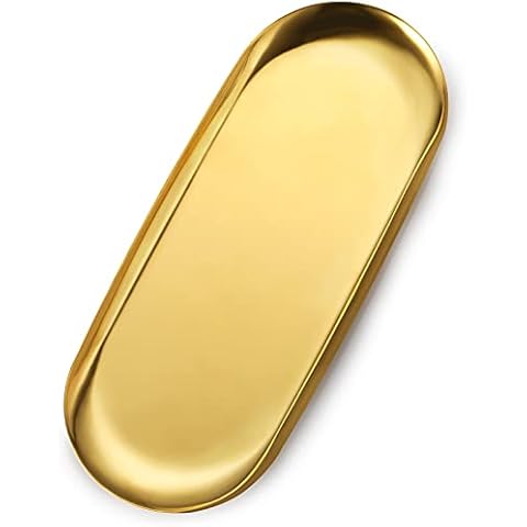 ecooe Extra Large 30 x 12 cm Tray Gold Plate Stainless Steel Cosmetic Organiser Small Items Tray - 1 Piece, Decorative Plate for Jewellery Cosmetics Candles Dessert Cover