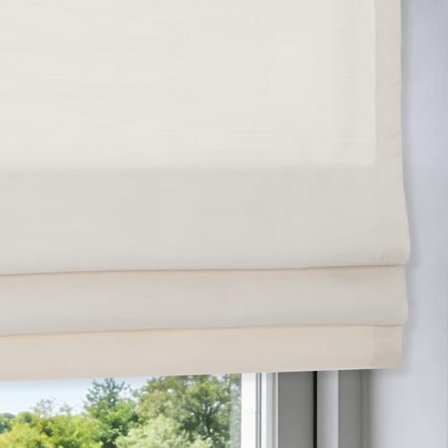DEJAVU No Drill Cordless Blackout Roman Shades, Linen Textured Privacy