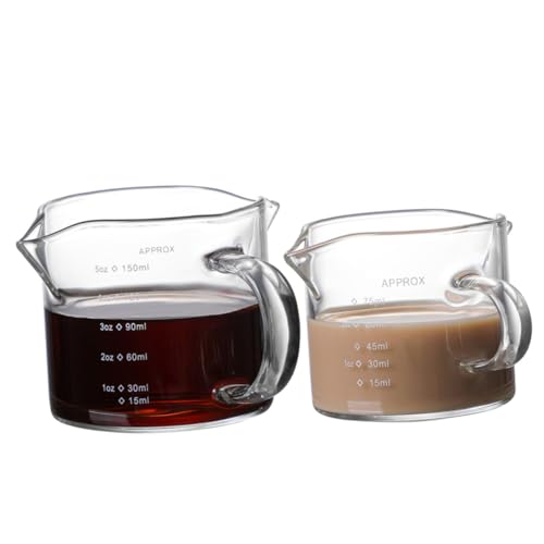 TOYANDONA 2 piezas Vasos Medidores de Vidrio con Doble Taza Medidora Graduada para Leche y Café Diseño Ligero y Superficie Lisa Apto para Hogar Restaurante y Cafetería Capacidad