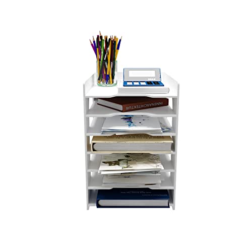 Natwind Office 7 Tiers File Paper Organizer For Desk Desktop White File Holder Office Desk Organizer Mail Letter Tray & Paper Sorter Document Notebooks Storage Rack For Home Office School Classroom #TOP7