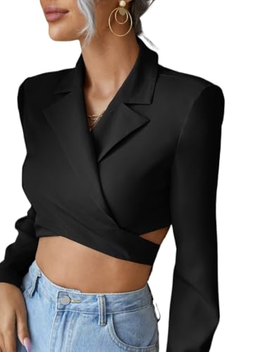 womens blazers dressy casual Lapel Neck Tie Back Wrap Blazer