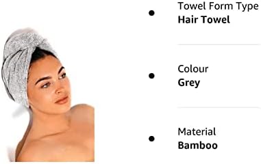 Eco Friendly, Luxury, Hair Towel Wrap with sustainable Bamboo Fibre For Women/Children (Grey). Super absorbent, Quick Dry Head Turban with Button Fastening for Wet, Curly, Long Hair By Home and House