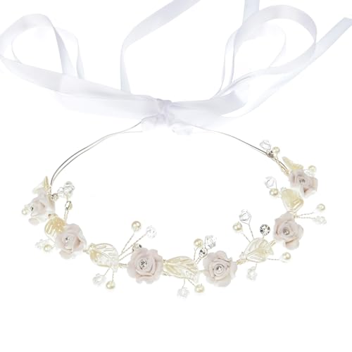 Girls First Holy Communion Veil White Flower Crystal Headband Wedding Floral Headpiece2