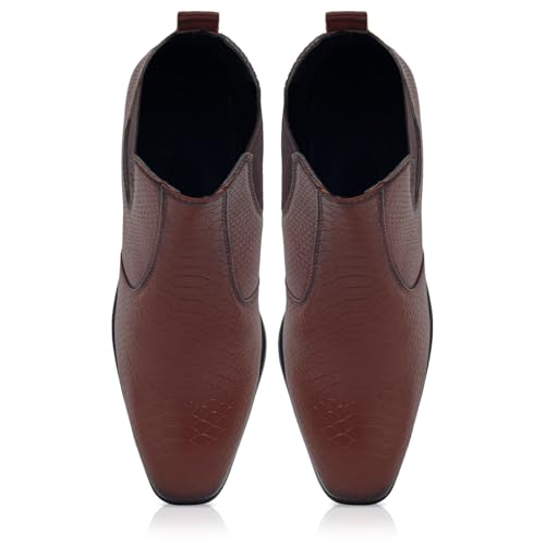 Men's Chelsea Boots, Snake Pattern Leather, Black Ankle Boots with Elastic Side Panels, Stylish & Versatile Formal & Casual & Versatile