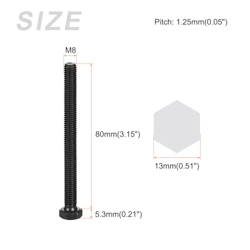 Image of METALLIXITY Hex Bolts (M8-1.25x80mm) 5Pcs, Carbon Steel Fully Threaded Black Oxide, Coarse Thread UNC Hex Head Screw Bolt - for Furniture Repair